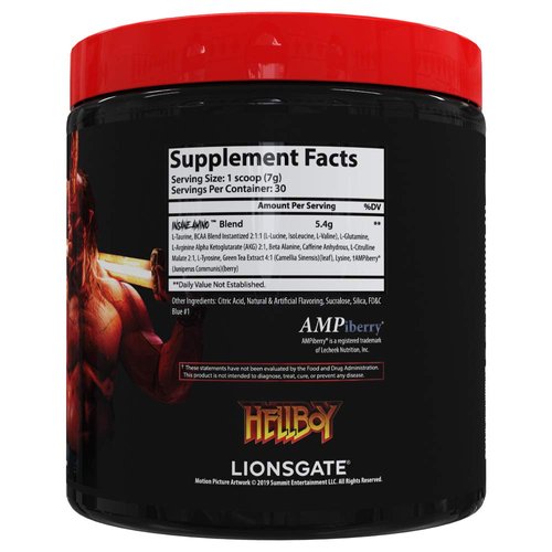 Insane Labz Insane Amino Hellboy Edition, BCAA with Energy Focus Muscle Recovery, Intra Workout Powder, 2 1 1 Branched Chain Amino Acid Powder, 30 Srvgs, Blue Raspberry