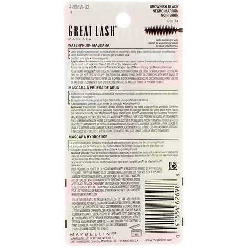 Maybelline New York Great Lash Waterproof Mascara, Brownish Black [112] 0.43 oz (Pack of 3)