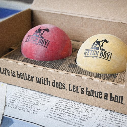Fetch Boy The O.G. of Bounce Solid Sponge Rubber Dog Ball, Made in USA, 2.5 inches, Medium Breeds That Fetch, 2 Pack Gift Box