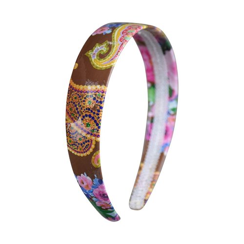 Motique Accessories Floral 1 Inch Wide Leather Like Headband Hair band for Women and Girls - Tan