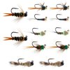 The Fly Fishing Place Barbless Tactical Czech Nymph Fly Fishing Flies Collection - One Dozen Tungsten Bead Euro Nymphing Fly Assortment - 2 Each of 6 Patterns - Hook Sizes 12, 14 and 16