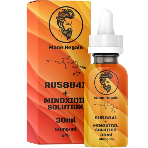 Mane Regain - RU58841 and Minoxidil 5% Solution (50mg/ml) - DHT Blocker - Advanced Hair Loss Treatment - Anti-Androgen Hair Tonic - Promotes Hair Regrowth and Prevents Male Pattern Baldness - 30ml