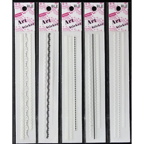 Black & White Lace Sticker For Nail Art . Set of 5 /III/