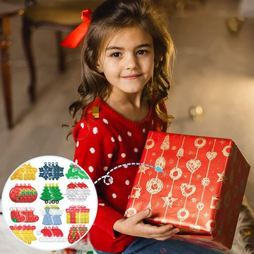 60PCS Christmas Mini Pop Keychain Fidget Toy, Mini Push Pop Bubble Fidget Sensory Toy Keychains, Christmas Pop Fidget Toys, and Decorations for Kids Party Favors Decors (60PCS)