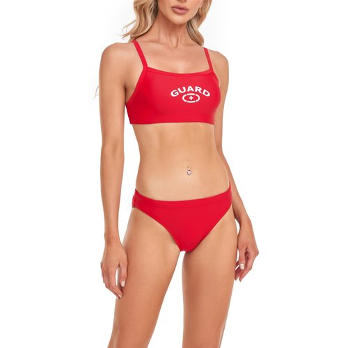 Adoretex Guard Two-Piece Workout Bikini Swimsuit Set with Thin Strap Sports Bra, Designed Guard Uniform Specially for Girls and Women (FGN03) - Red - 4