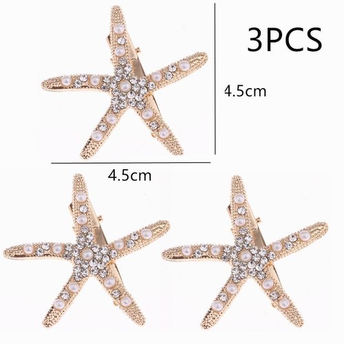 3Pcs Pearl Starfish Rhinestones Hair Clips Hair Barrette Headwear Bobby Pin Hairpin Headwear Bang Clamps Bridal Flower Girl Accessories for Women Girls