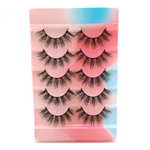 False Eyelashes 15mm Faux Mink Lashes 3D Natural Eye lashes Soft Wispy Curly Lashes Five Pairs (1...