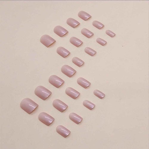 Foccna Nude Press on Nails Chrome Fake Nails Square Glossy Short False Nail Tips Artificial Finger Manicure for Women and Girls 24pcs