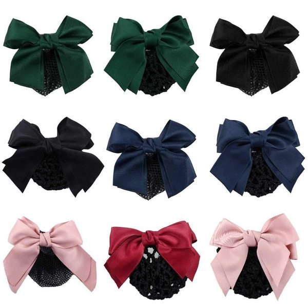 Professional Hair Bun Cover Net Snood Hairnet Bowknot Lace Barrette Hair Clip Hair Accessories For Womens Nurse Stewardess Clips and Barrettes (Blue)