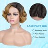 HANNE Short Curly Wigs for Black Women Side Part Ombre color Root Lace Part Short Wigs Curly Heat Resistant Loose Wave Black Women Wigs (Light Brown)