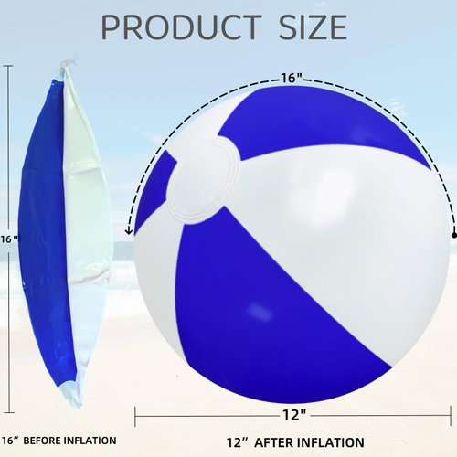 GCQJOQ 12 Pack Beach Balls Bulk, 12" Blue White Color Inflatable Beach Ball for Summer Water Games Party Supplies