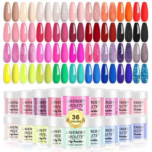 Lavender Violets 36 Colors Dip Powder Nail Kit Starter Quick Drying Dipping Powder Color Set for ...