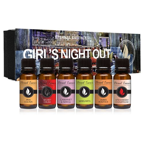 Girl's Night Out - Gift Set of 6 Premium Fragrance Oils - Strawberry Champagne, Pina Colada, Secret Crush, Margarita, Amber Romance and Cabernet & Neroli - 10ML
