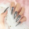 Super Long Shiny Punk Style Silver Coffin Ballerina Press on False Nails Metallic Acrylic Nails Reflective Mirror Nail Art Tips for party show
