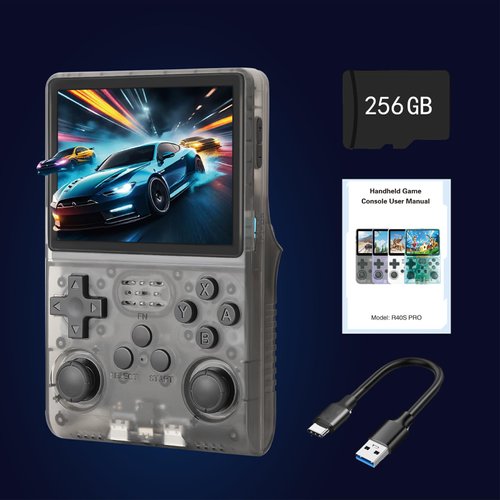 WYGaming R40S Pro+ Handheld Game Console, 30000 in 1 Games Mini Retro Video Console, 3.5-Inch IPS Screen,256GB TF Memory Memory,Built in 45+ Emulators,3800mAh Battery (Transparent Black 256G)