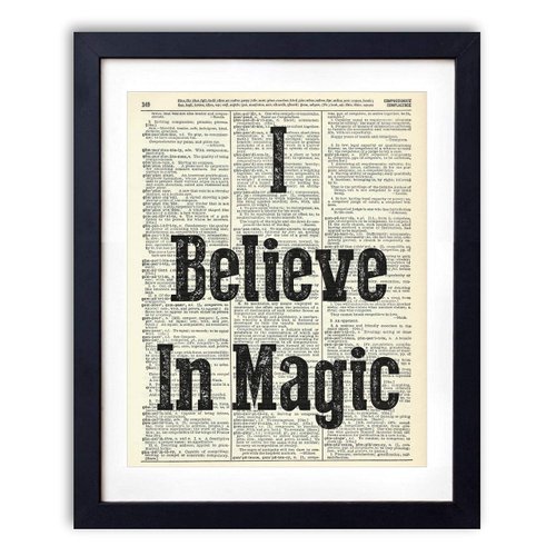 I Believe In Magic Typography Quote Vintage Dictionary Art Print, Antique Wall Art Home Decor, Modern Boho Poster, Farmhouse Decoration Living Room Bedroom Office 8x10 Inches, Ready To Frame