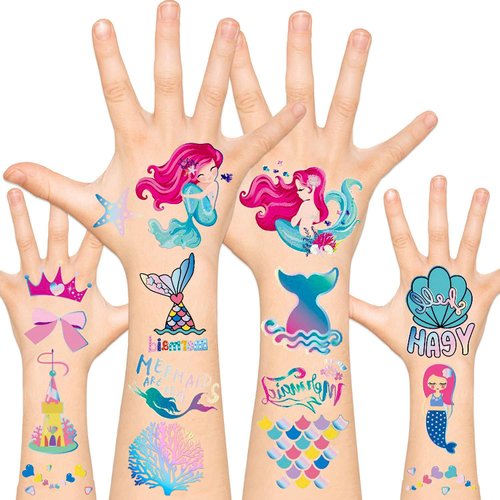 Leesgel Glitter Mermaid Temporary Tattoos for Kids, Mermaid & Fake Jewelry Tattoos Sticker for Girls, Mermaid Party Favors Supplies for Kids (Mermaid)