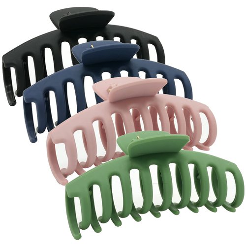 HELISIA big hair claw clips matte colors for women, thick long big hair Baby pink, Olive green, Night Black, Deep navy pack of 4 MIX COLORS