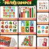 BenLouis Christmas School Stationery Set Party Favors Xmas Classroom Gift Prizes Bulk for Students Kids Holiday Stockings Pinata Filler Christmas School Goodie Bag Stuffers Decor（12set Christmas）