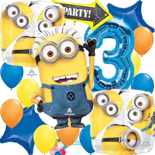 Minions Birthday Party Supplies Foil Balloon Bouquet Decoration, Multicolored, Party Accessory, for 3rd Birthday Amscan41894,29954