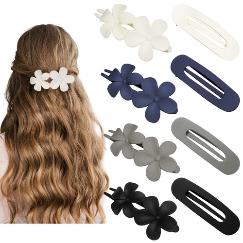 Lay Down Flat Hair Clips for Women - 2 Style Big Matte Flower Alligator Claw Clamps for Thin, Fine & Thick Hair (Dark Color)