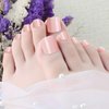 Bellelfin Press on Toenails 120pcs Short Square Fake Toenails Full Cover Nude Pink Glossy Acrylic False Toe Nails Tips with 5 Sheets Adhesive Glue Tabs for Women and Girls Foot Decor