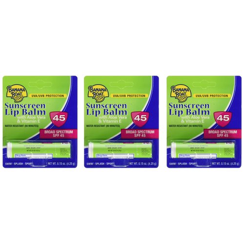 Banana Boat Aloe Vera Sunscreen Lip Balm with Vitamin E SPF 45 3-Pack
