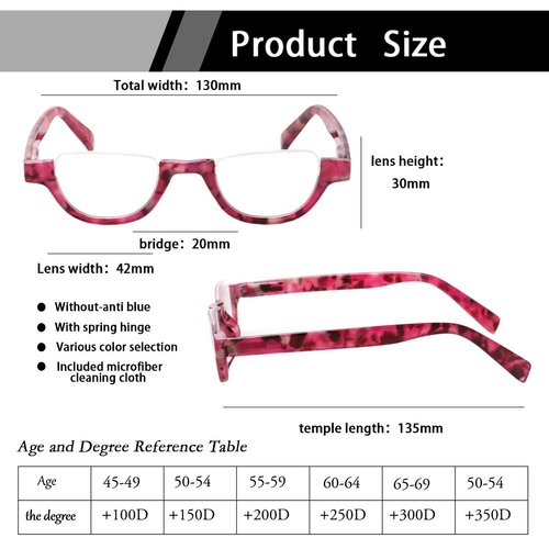 4 Pairs of Colorful Fashion Half Moon Frame Reading Glasses Spring Hinge Male and Female Readers (4 Pack Mix, 1.0)