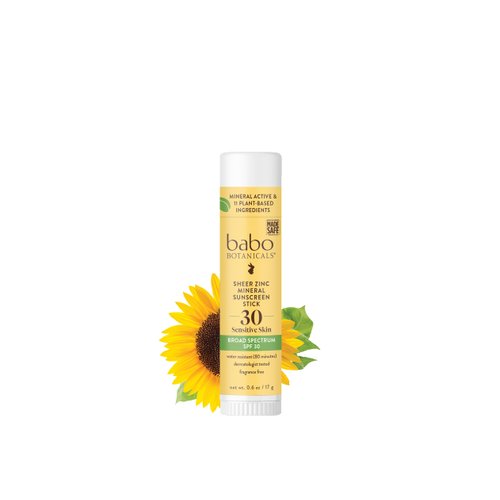Babo Botanicals Sheer Zinc Mineral Sunscreen Sport Stick SPF30- Natural Zinc Oxide- Shea Butter- Fragrance-Free - Water Resistant - MADE SAFE Certified