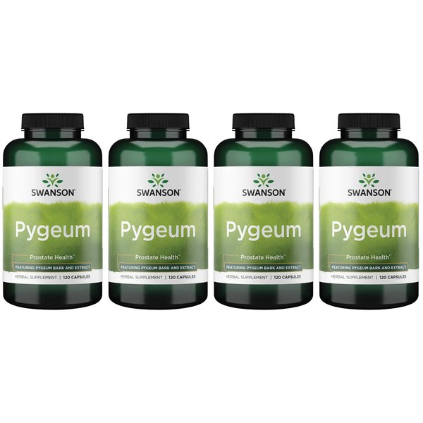 Swanson Pygeum - 120 Capsules, 400 mg Each - Herbal Supplement for Male Prostate Health, Bladder, and Urinary Tract Support (4 Pack)