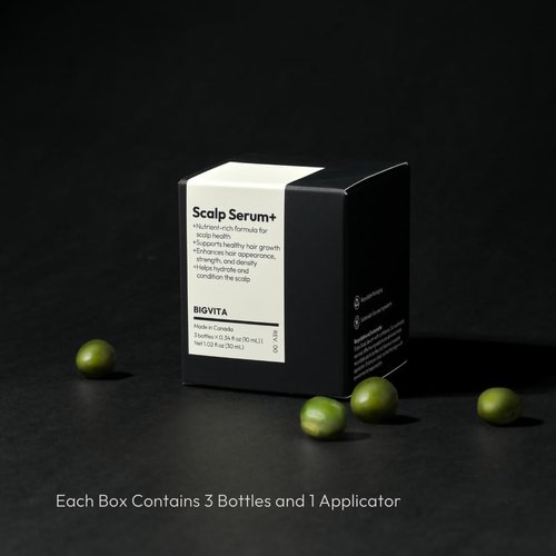 BIGVITA Scalp Serum + | Scalp Massager Applicator, Fuller Looking Hair, Hydrate, AnaGain, Biotin, Natural Leaf Extracts