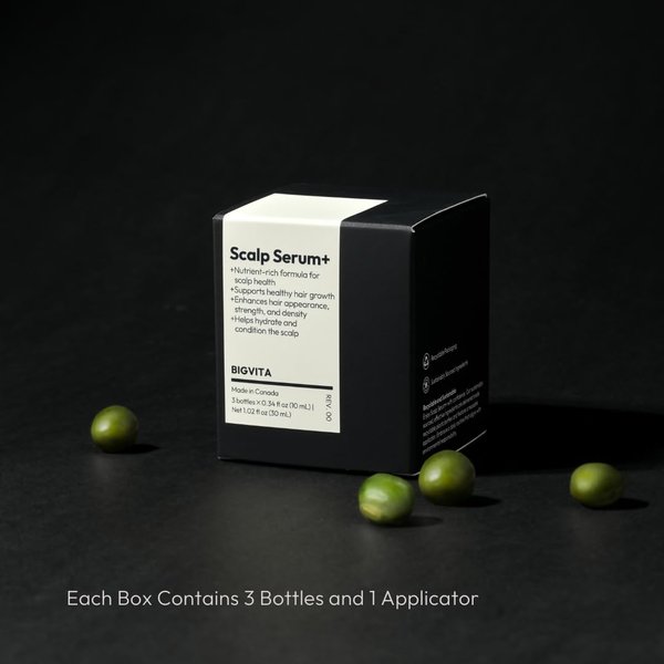 BIGVITA Scalp Serum + | Scalp Massager Applicator, Fuller Looking Hair, Hydrate, AnaGain, Biotin, Natural Leaf Extracts
