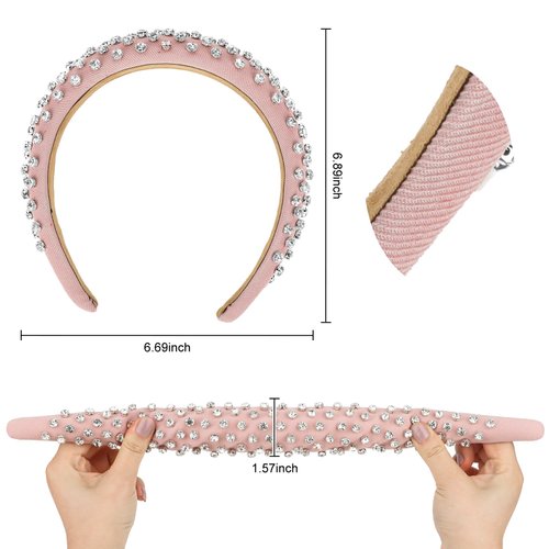 Ondder Rhinestone Pink Headbands for Women Assorted Padded Girls Headbands Fashion Women Hair Head Bands Solid Color Wide Turban Headbands Diademas Para Mujer De Moda Hair Accessories for Women Girls