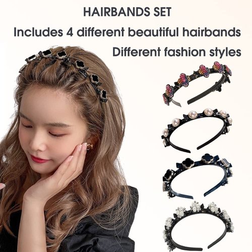 KKSS 4 Pcs Headband With Clips Accesorios Para El Cabello Clip Headbands for Girl head Bands for Women's Hair Braided Headbands for Women