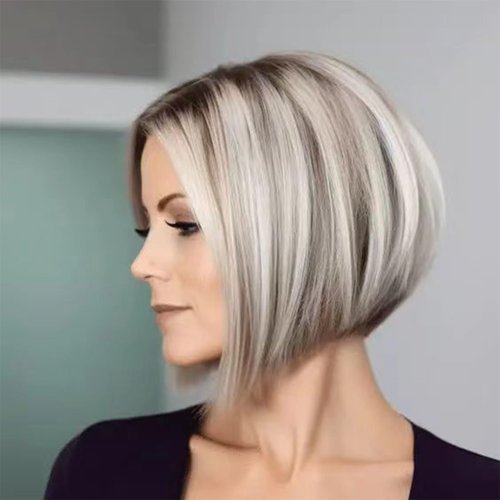 SENHORAS Omber Platinum Blonde Bob Wig Short Bob Wigs for Women Straight Blonde Mix Brown Synthetic Hair Replacement Wigs Daily Cosplay Costume