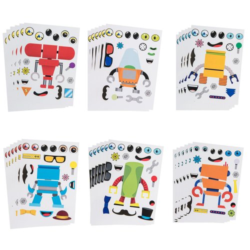 Robot 36 Make-a-Face Stickers for Kids, Forest & Twelfth DIY Sticker Sheets, 6 Unique Robot Sticker Designs, Creative Art Crafts Mix & Match Sticker Sheets, Party Favors and Reward Stickers for Kids