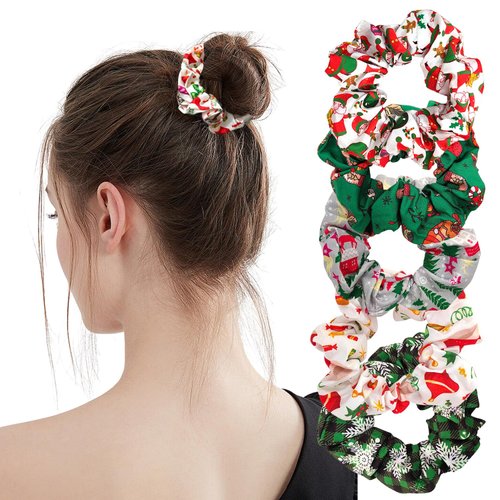 Christmas Hair Ties Elastics Lattice Snowflakes Hair Scrunchies Ponytail Holder Christmas Tree Santa Claus Hair Accessories for Women Girls Silk Hair Band Ropes Festival Party Supplies