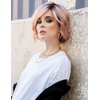 TISHINING Short Ombre Pink Wavy Bob Wigs for White Women Chin Length Pink Curly Bob Wig with Bangs Heat Synthetic Natural Looking Daily Cosplay Wig