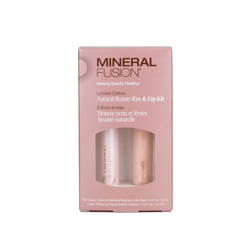 Mineral Fusion Lip Gloss + Mascara Makeup Kit, Natural Beauty Eye & Lip Duo, So Classy Voluminous Mascara in Jet Black & Shiny, Nourishing Pale Pink Lip Gloss, 2 Piece Make Up Gift Set for Women