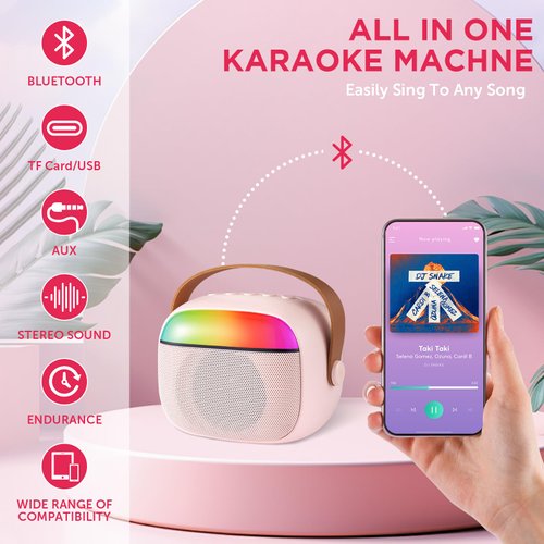 Kids Karaoke Machine,Portable Bluetooth Speaker with 2 Wireless Microphones, Gifts Toys for Girls 4, 5, 6, 7, 8, 9, 10 +Year Old Birthday Family Home Party(Pink)
