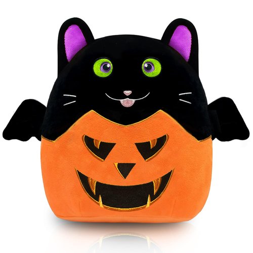 ROMINVIC Cute Halloween Pumpkin Black Cat Plush Toy,12'' Kawaii Halloween Stuffed Animals Black Cat Plushie,Soft Stuffed Halloween Pumpkin Cat Plush Pillow Gift for Kids