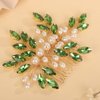 BERYUAN Crystal Rhinestone Hair Comb Rhinestone Pearls Headpiece Teardrop Rhinestone Wedding Hair Accessories for Women (green)