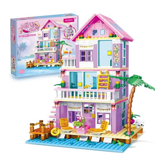 Girls Building Blocks House Toys 573 Pieces Seaside Villa Friends Cottage Building Set Beach Villa Educational Toys Girls Holiday Cottage Construction Bricks Toys