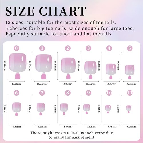 Maigitur Toe Nail Tips - Short Gradient Toenail Press Ons, 120Pcs Pink White Ombre Soft Gel Toe Nail Tips, Soak Off Press On Toenails Square Fake Toes for Women Girls Manicure