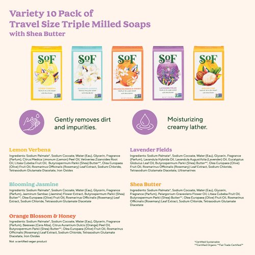 South Of France Travel Size Bar Soap (Variety Pack, 10 Travel Bars)