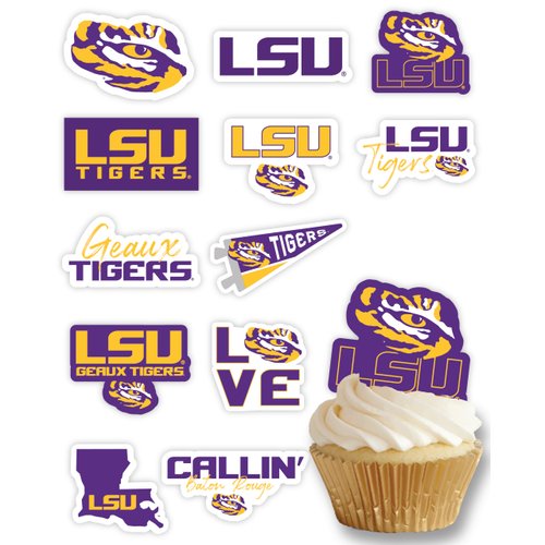 LSU Cupcake Toppers (24 Pcs) Lousiana State University Party Supplies for Football, Birthday Gift, Graduation Party Decorations (LSU Tigers)