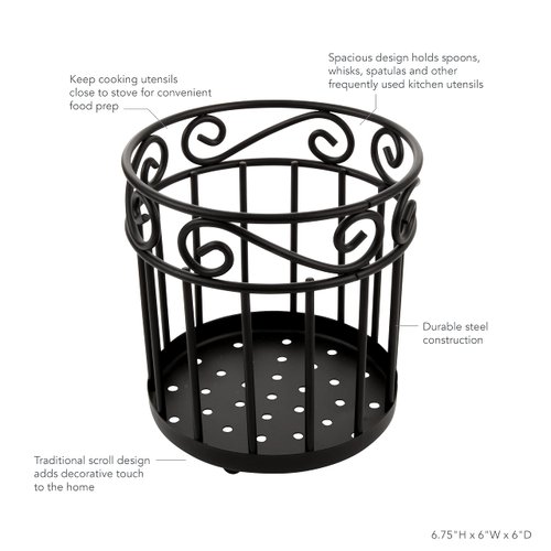 Spectrum Diversified 55810 Scroll Grande Utensil Holder, Black