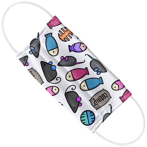 Cat Toys Mouse Fish Catnip Pattern 1-Ply Reusable Face Mask Covering with Adjustable Nose Wire, Unisex