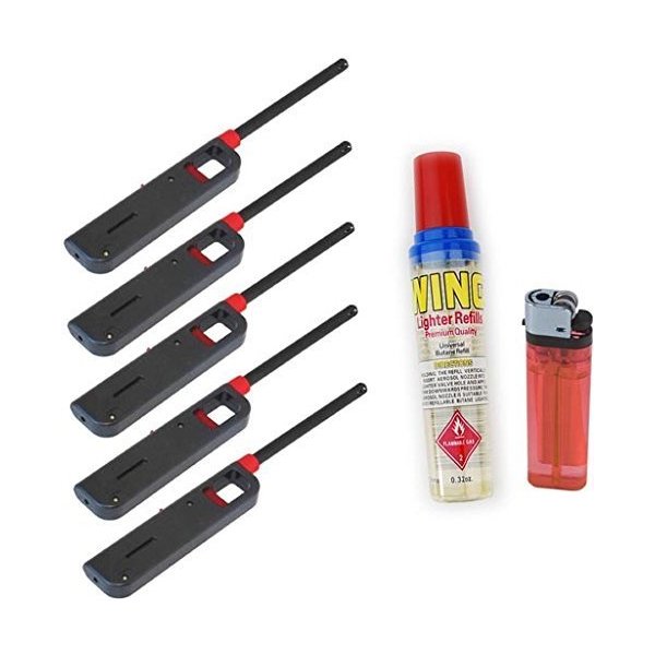 7 Pack Refillable Lighter for Kitchen Camping Grilling BBQ Home Adjustable Flame W/Wing .32oz Refill