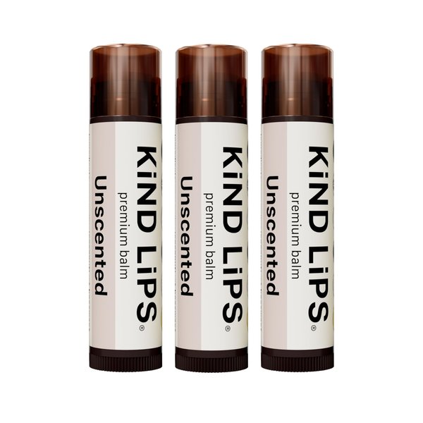 Kind Lips Lip Balm - Nourishing & Moisturizing Lip Care for Dry, Chapped Lips | Infused with Shea Butter & Beeswax | Unscented Pack | 0.15 Oz (Pack of 3)